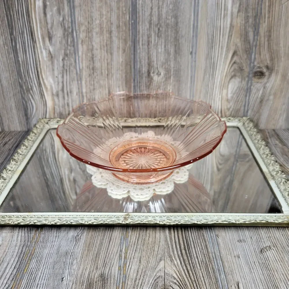 Vintage Pink Depression Glass Bowl Mayfair Open Flared Scalloped Serving 12